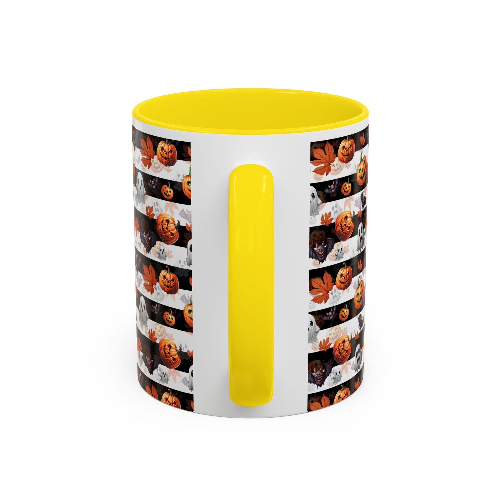 Halloween Striped Ghost & Jack-O'-Lantern Accent Coffee Mug (11/15oz) Printify