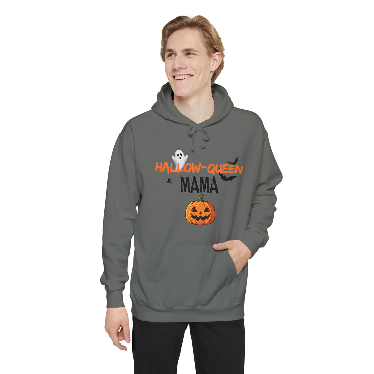 Hallow-Queen Mama Hoodie — Embroidered - Halloween Pumpkin Mom Sweatshirt Printify