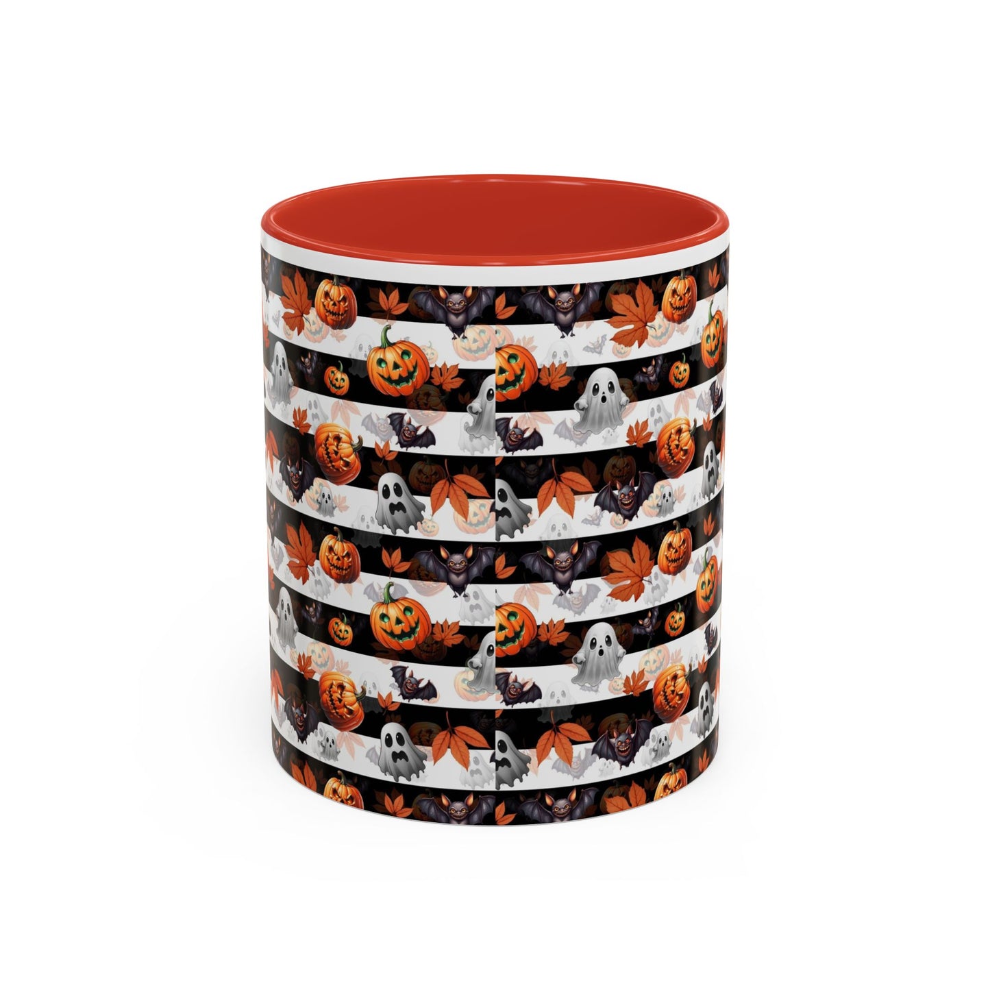 Halloween Striped Ghost & Jack-O'-Lantern Accent Coffee Mug (11/15oz) Printify