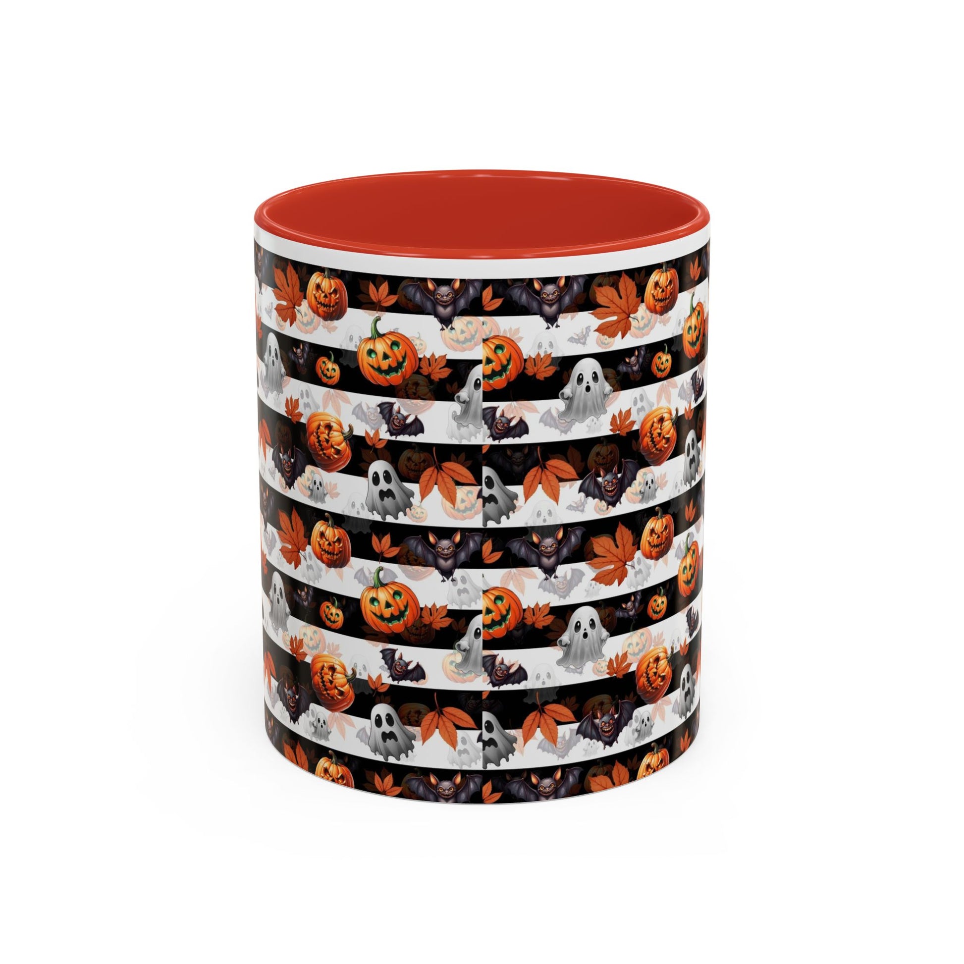Halloween Striped Ghost & Jack-O'-Lantern Accent Coffee Mug (11/15oz) Printify