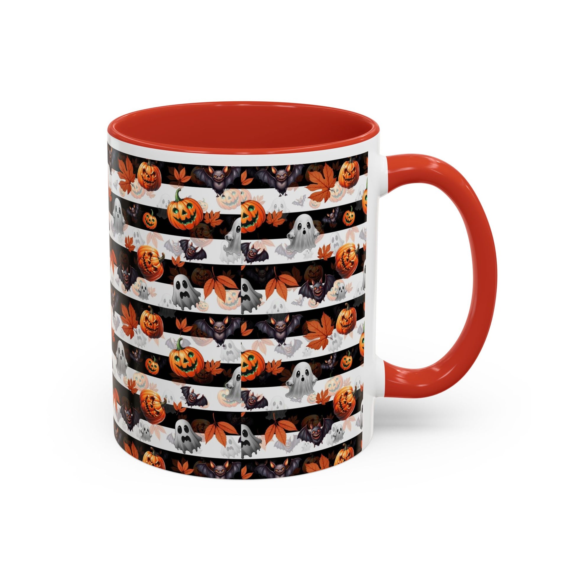 Halloween Striped Ghost & Jack-O'-Lantern Accent Coffee Mug (11/15oz) Printify
