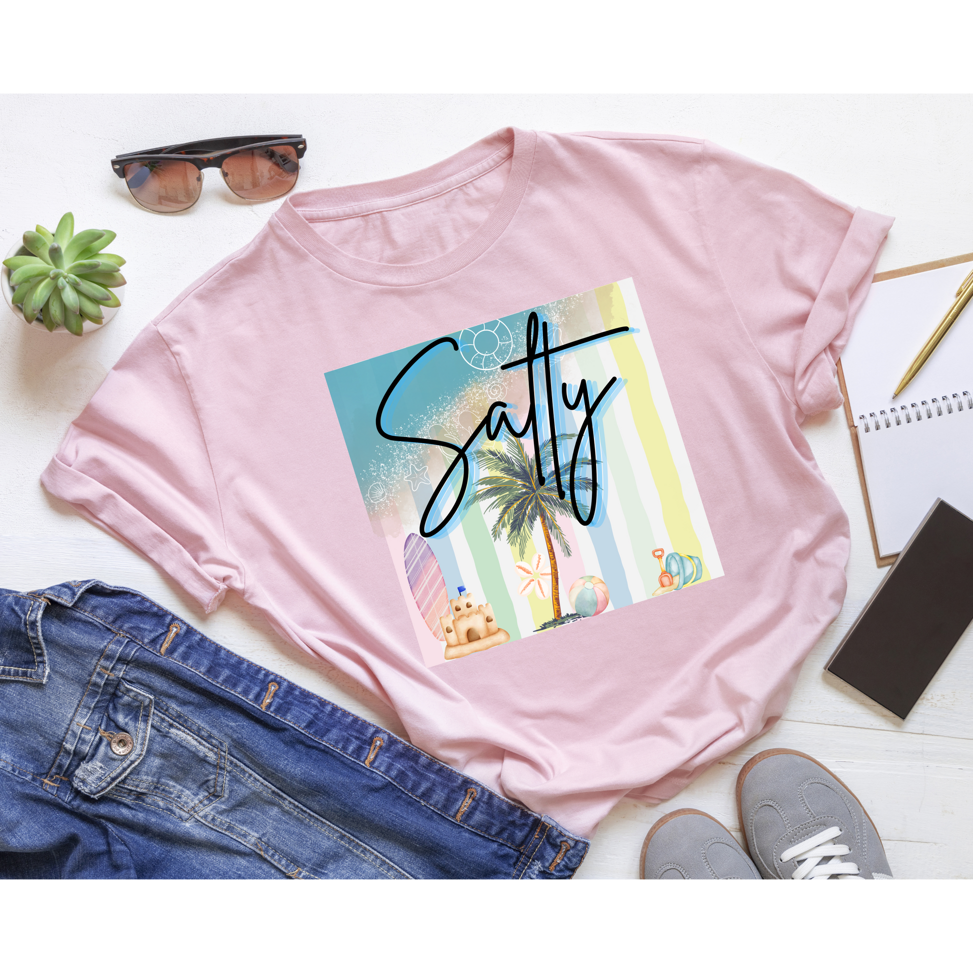 Salty Beach Graphic Tee | Cute Summer Vacation Shirt | Tropical Palm Tree T-Shirt | Beachy Aesthetic Women’s Tee Kendra's Self-Made Originations
