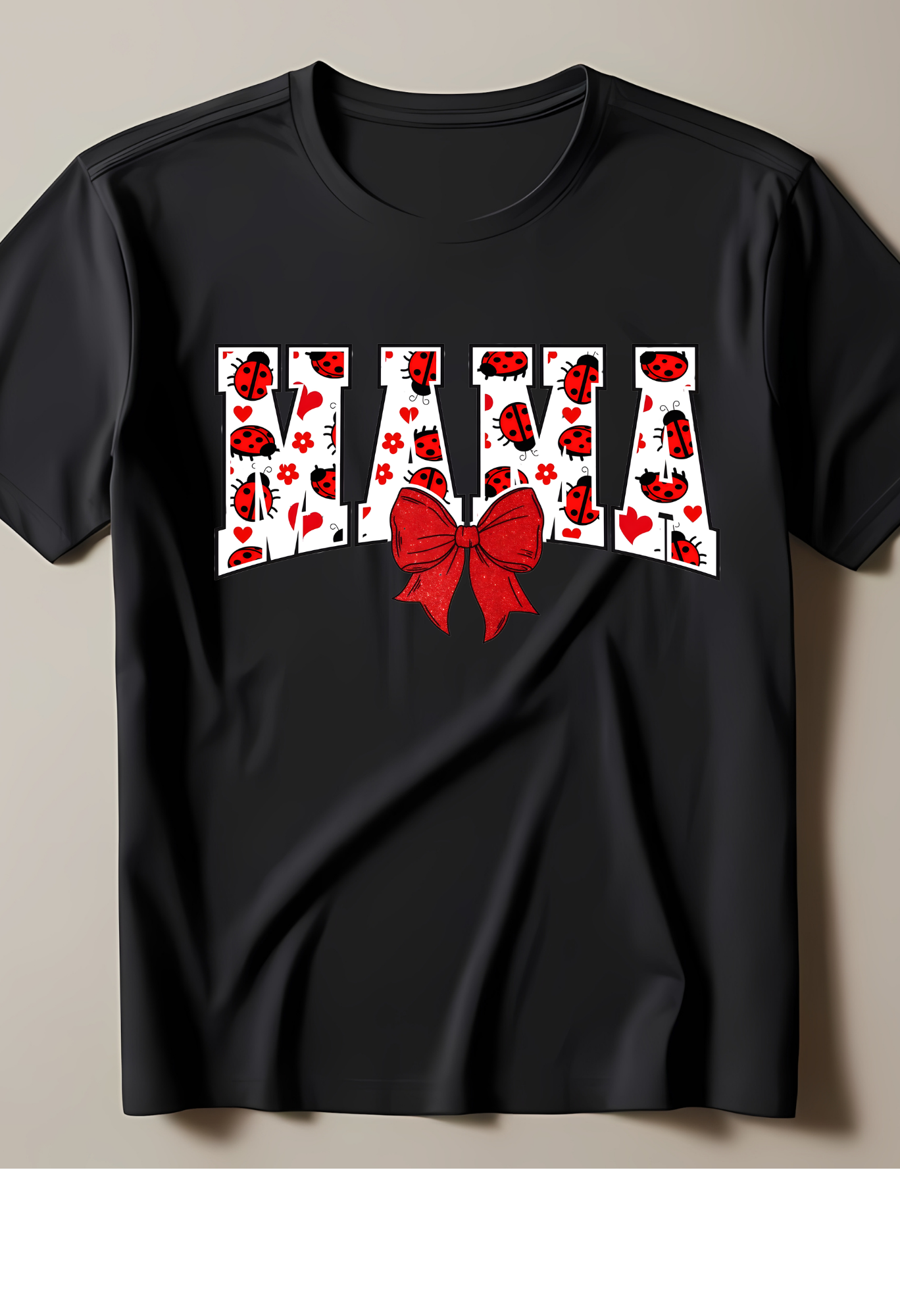 Mama Ladybug Graphic Tee | Cute Mama Shirt with Bow | Trendy Mom T-Shirt | Coquette Mama Aesthetic Tee Kendra's Self-Made Originations