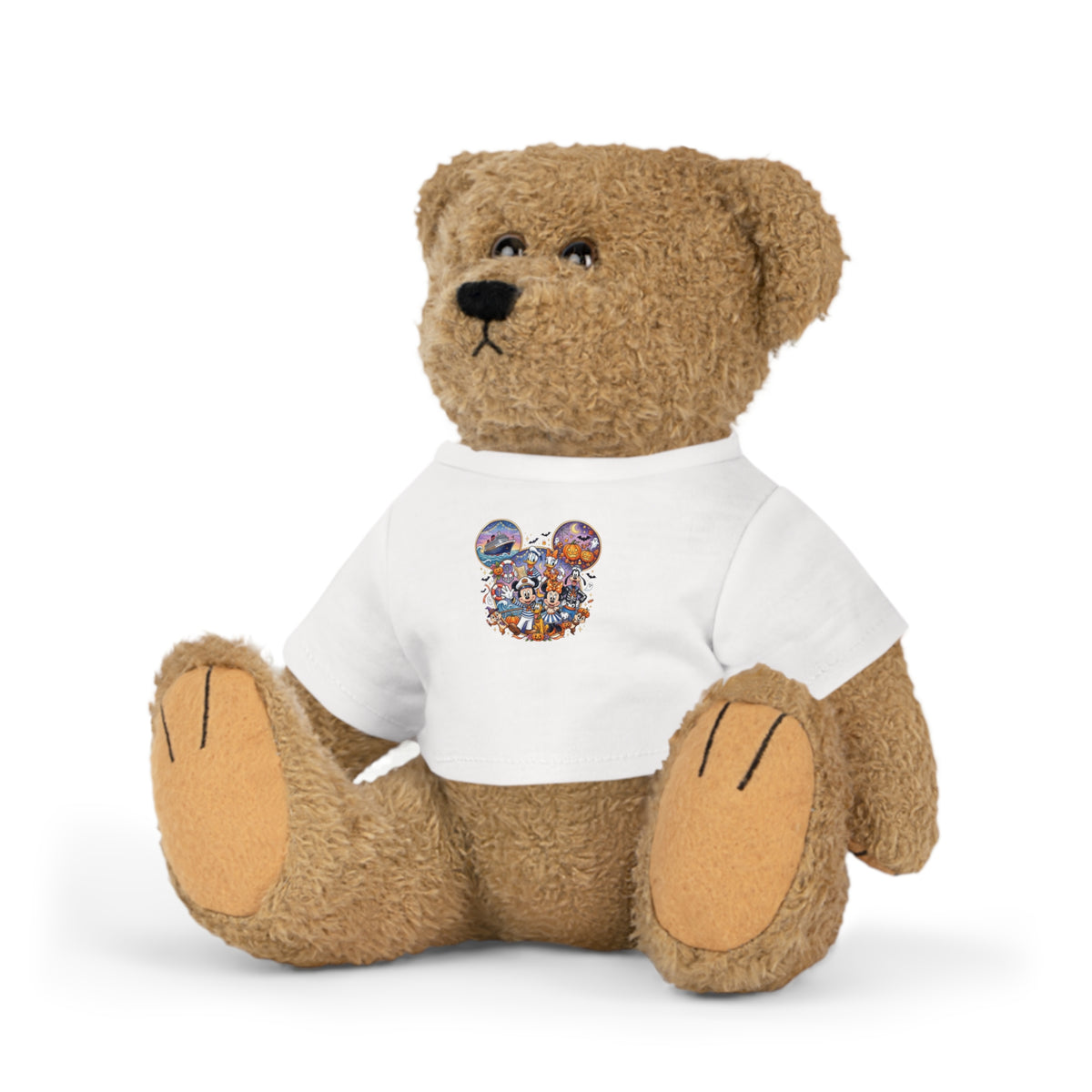 Stuffed Bear with Graphic Tee — Cute Mickey Collage Plush Toy Printify