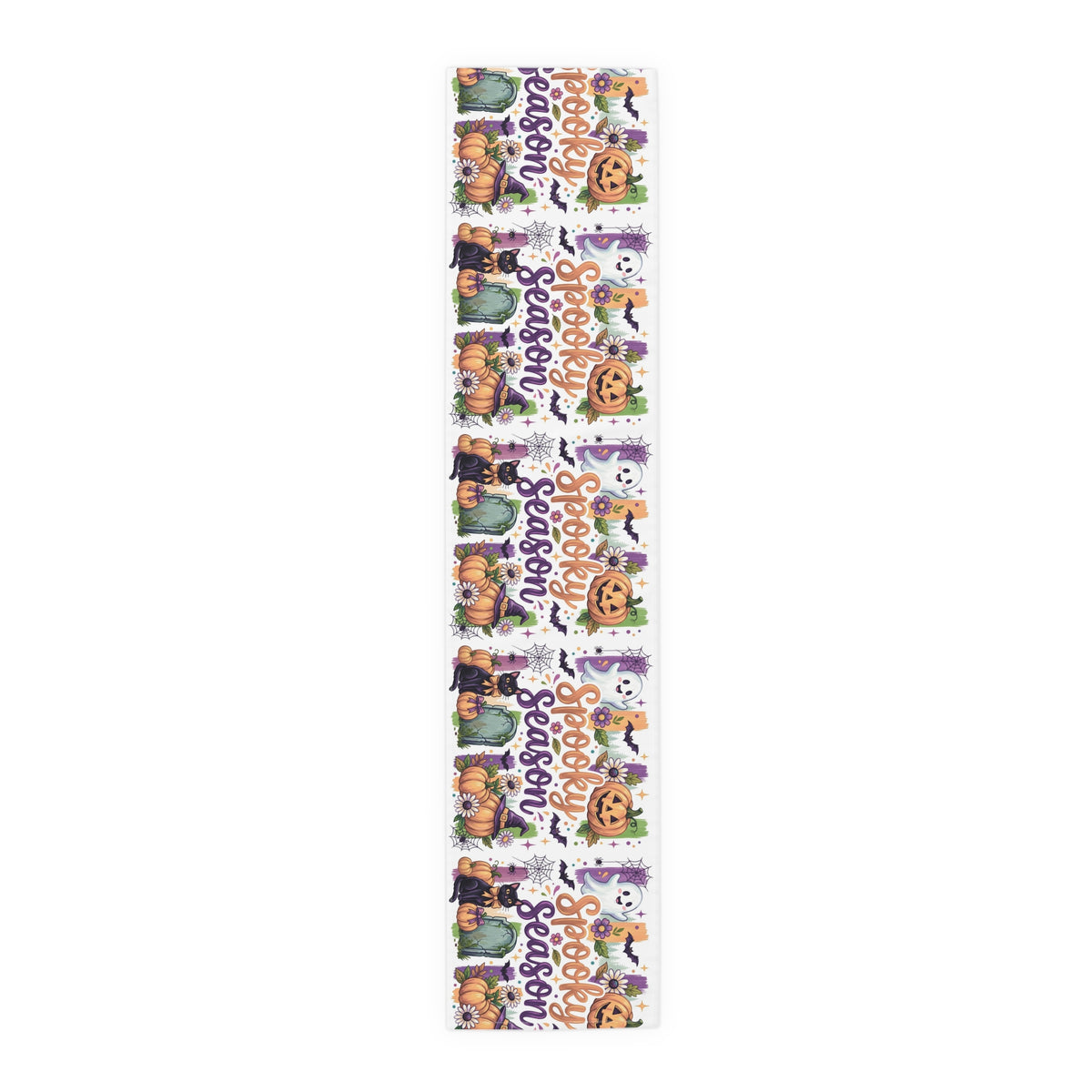 Halloween Table Runner – 'Spooky Season' Pumpkin & Ghost Cotton-Poly Decor Printify