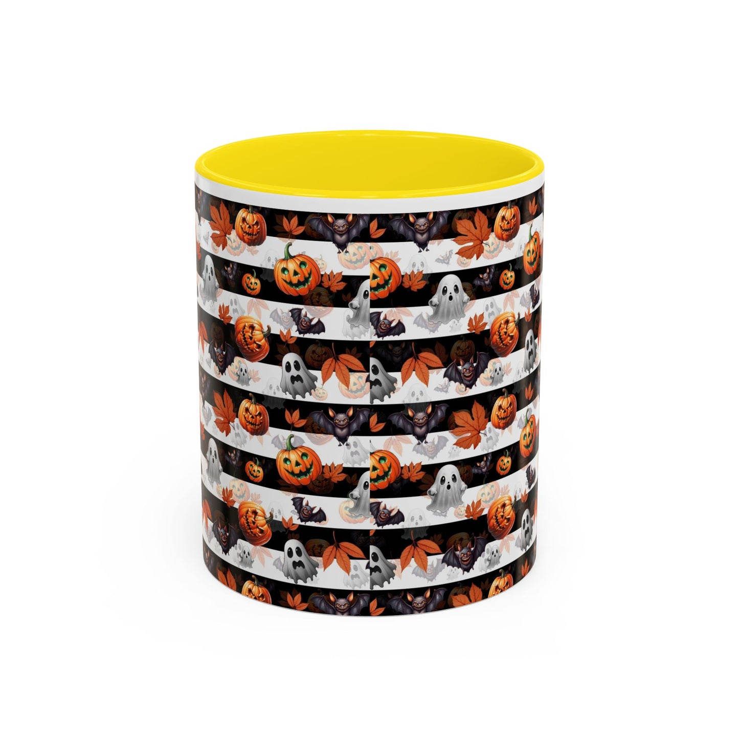 Halloween Striped Ghost & Jack-O'-Lantern Accent Coffee Mug (11/15oz) Printify