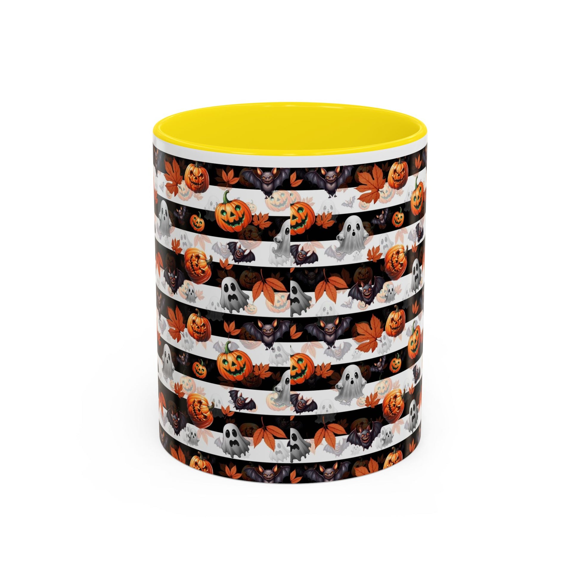 Halloween Striped Ghost & Jack-O'-Lantern Accent Coffee Mug (11/15oz) Printify
