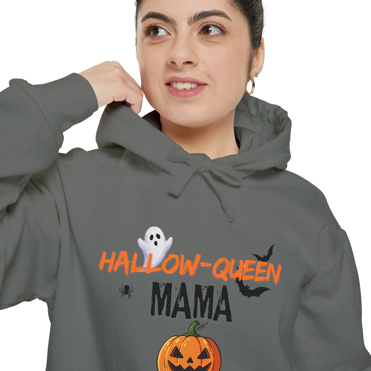 Hallow-Queen Mama Hoodie — Embroidered - Halloween Pumpkin Mom Sweatshirt Printify