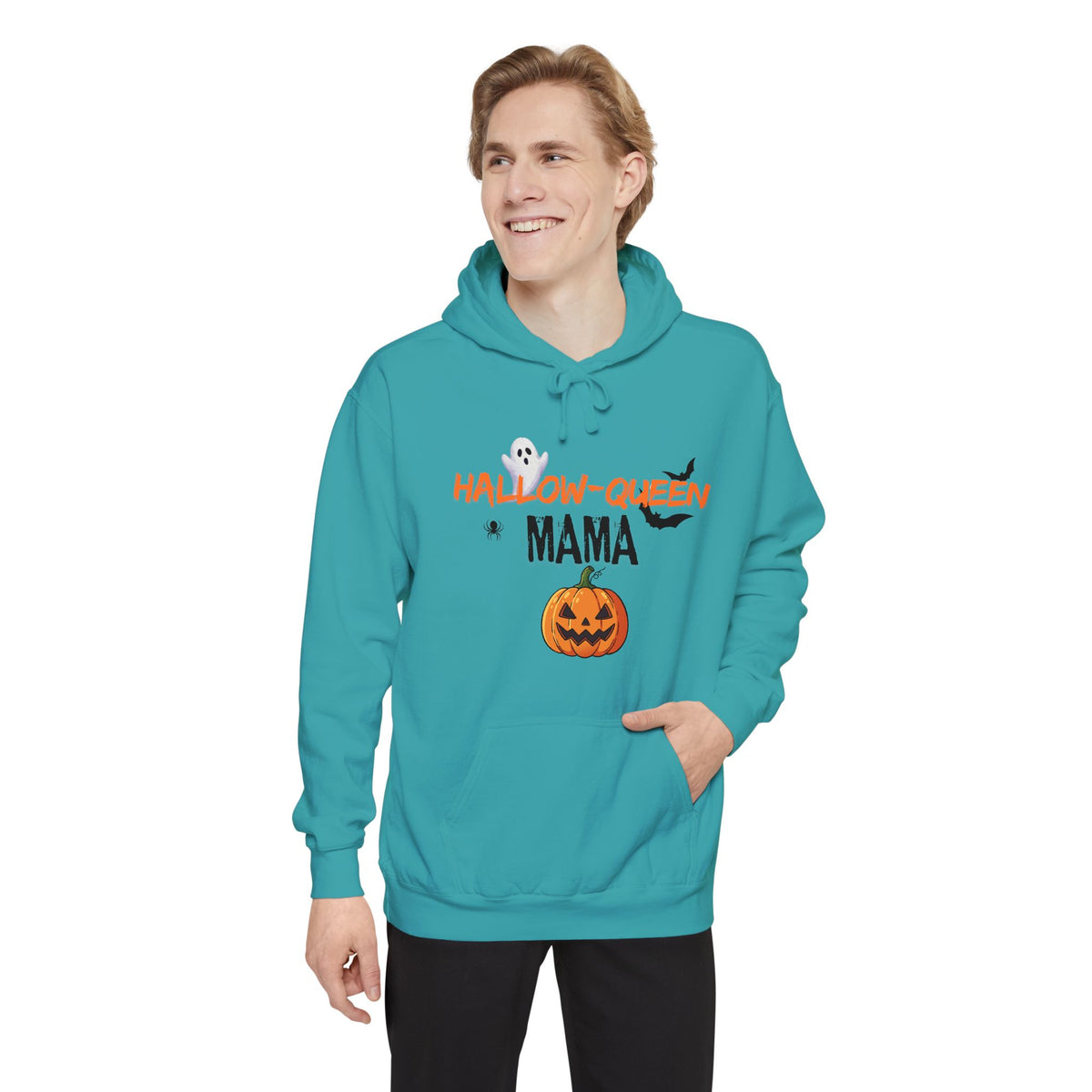 Hallow-Queen Mama Hoodie — Embroidered - Halloween Pumpkin Mom Sweatshirt Printify