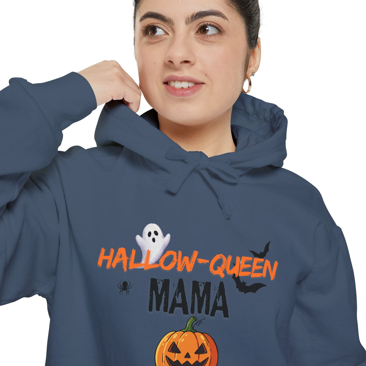 Hallow-Queen Mama Hoodie — Embroidered - Halloween Pumpkin Mom Sweatshirt Printify