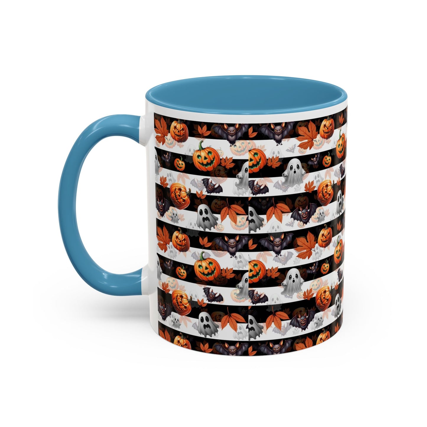 Halloween Striped Ghost & Jack-O'-Lantern Accent Coffee Mug (11/15oz) Printify