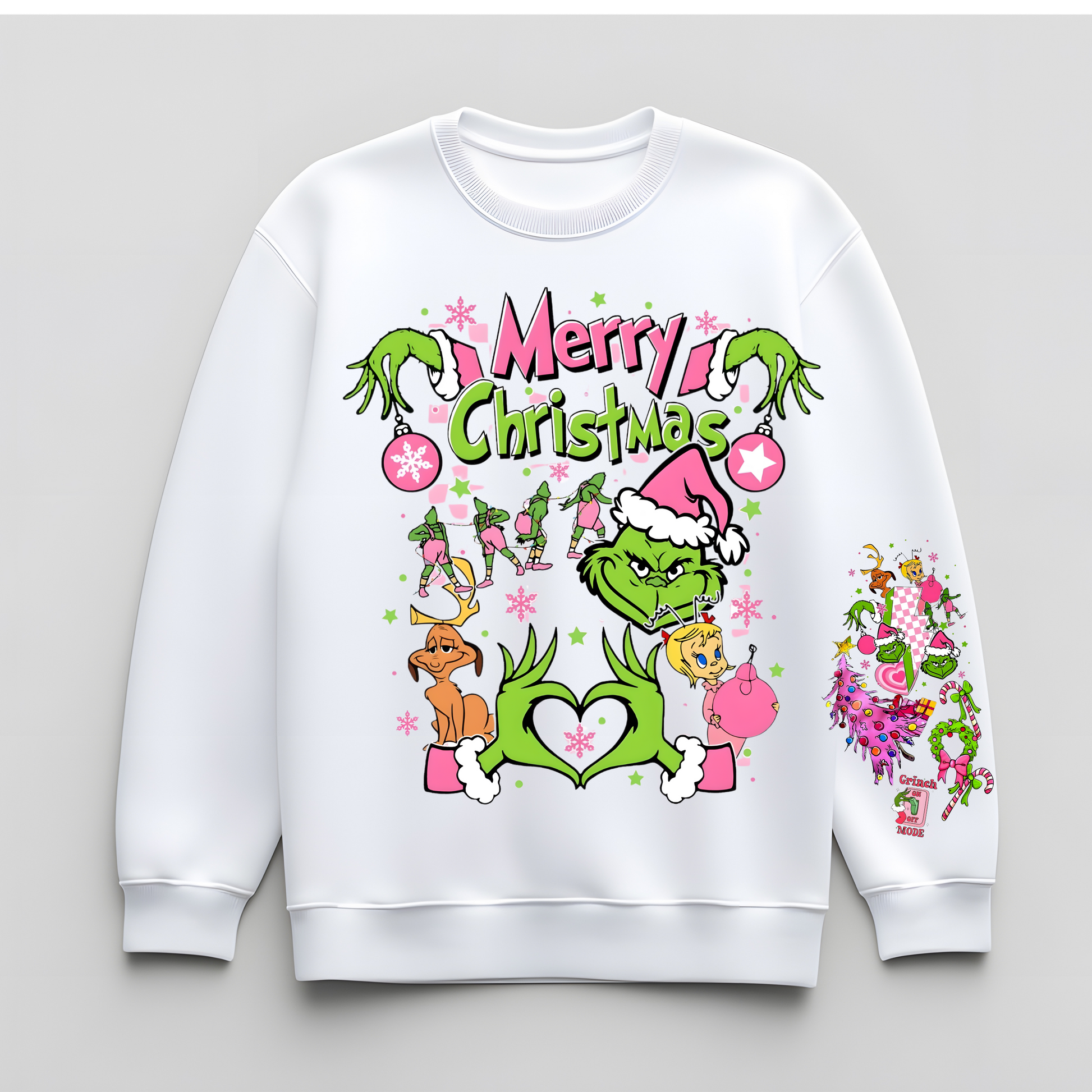 💚🎄 Merry Christmas Grinch Crewneck & Hoodie – Pink & Green Edition Kendra's Self-Made Originations