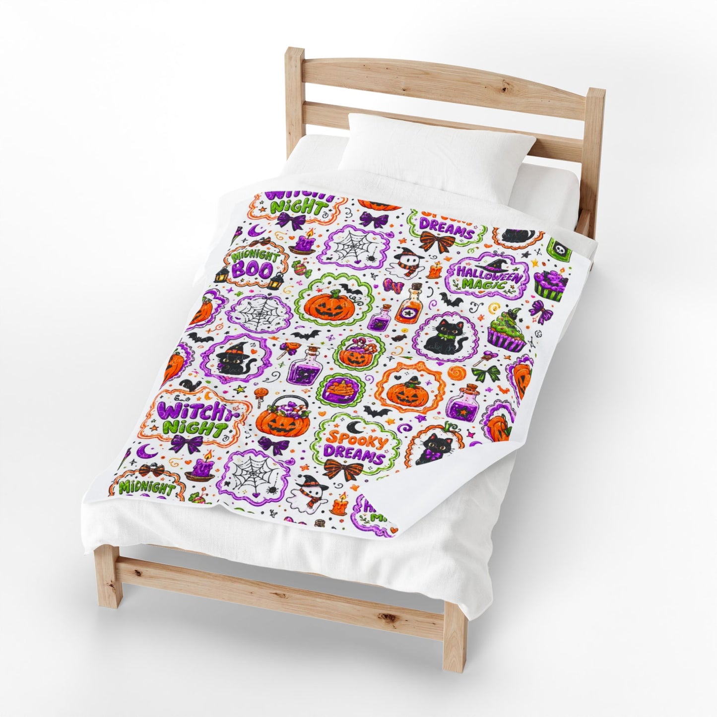 Halloween Patchwork Velveteen Plush Blanket — Witchy Night & Spooky Dreams Pattern Printify