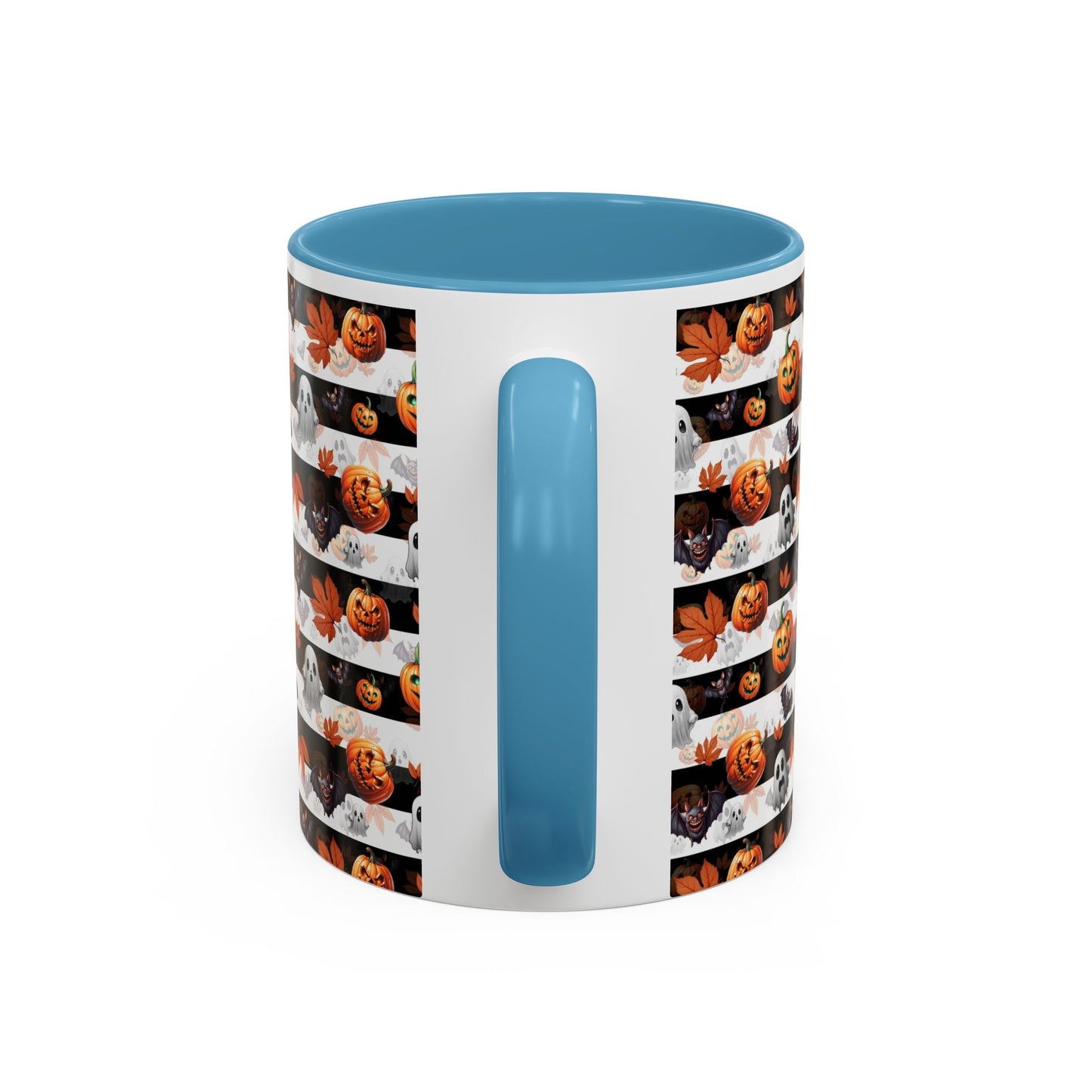 Halloween Striped Ghost & Jack-O'-Lantern Accent Coffee Mug (11/15oz) Printify