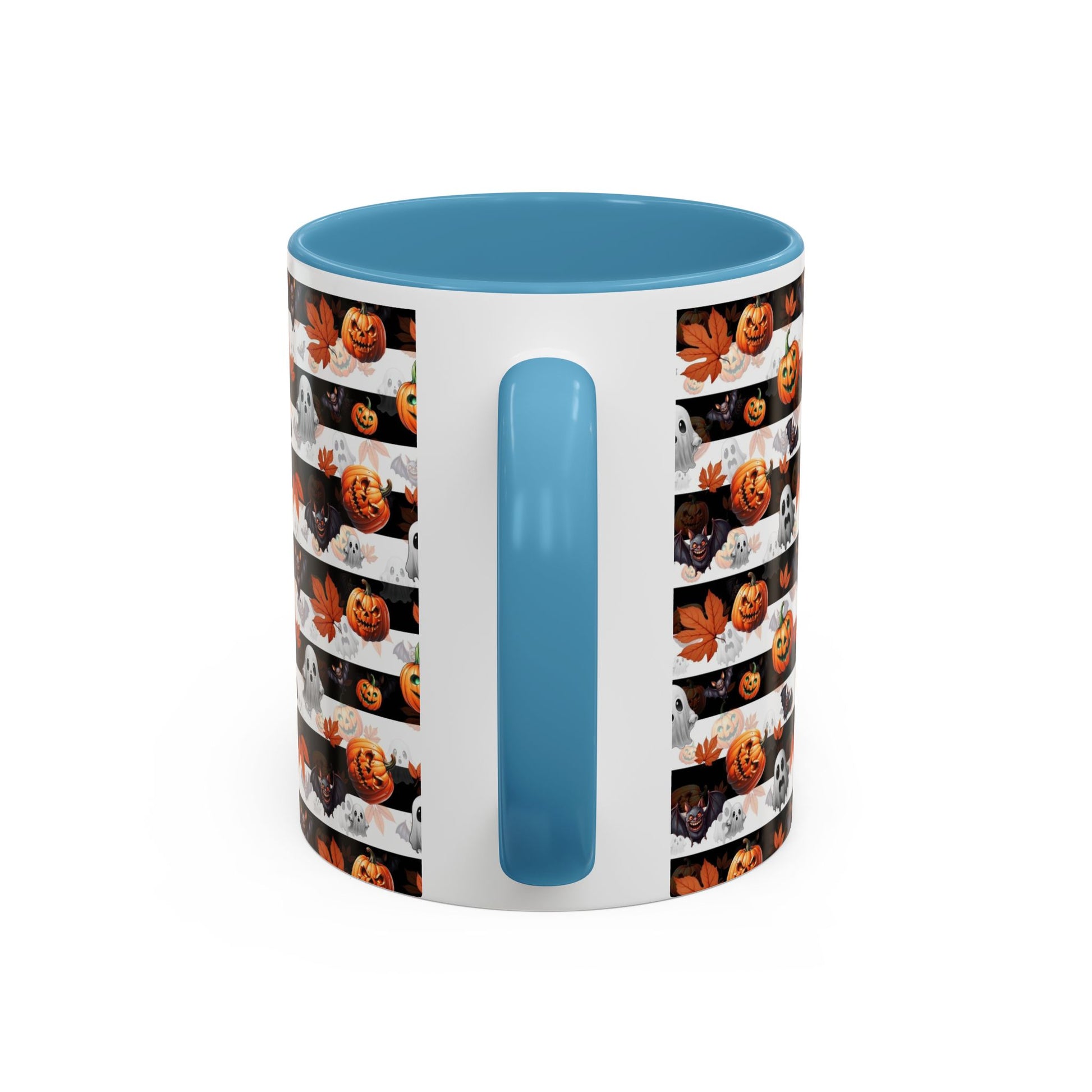 Halloween Striped Ghost & Jack-O'-Lantern Accent Coffee Mug (11/15oz) Printify