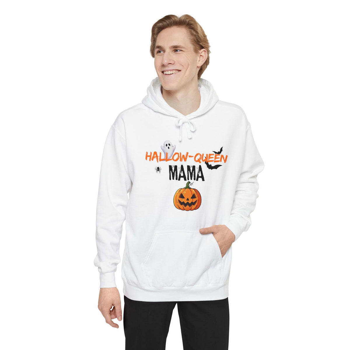 Hallow-Queen Mama Hoodie — Embroidered - Halloween Pumpkin Mom Sweatshirt Printify