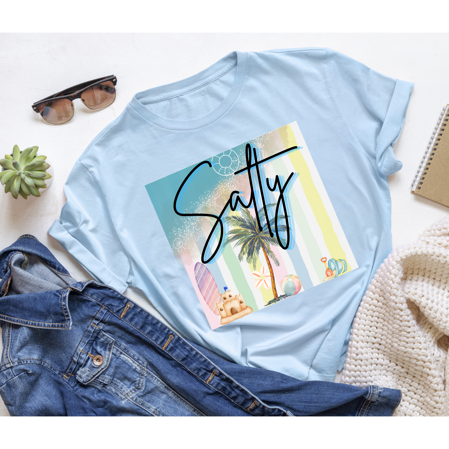 Salty Beach Graphic Tee | Cute Summer Vacation Shirt | Tropical Palm Tree T-Shirt | Beachy Aesthetic Women’s Tee Kendra's Self-Made Originations
