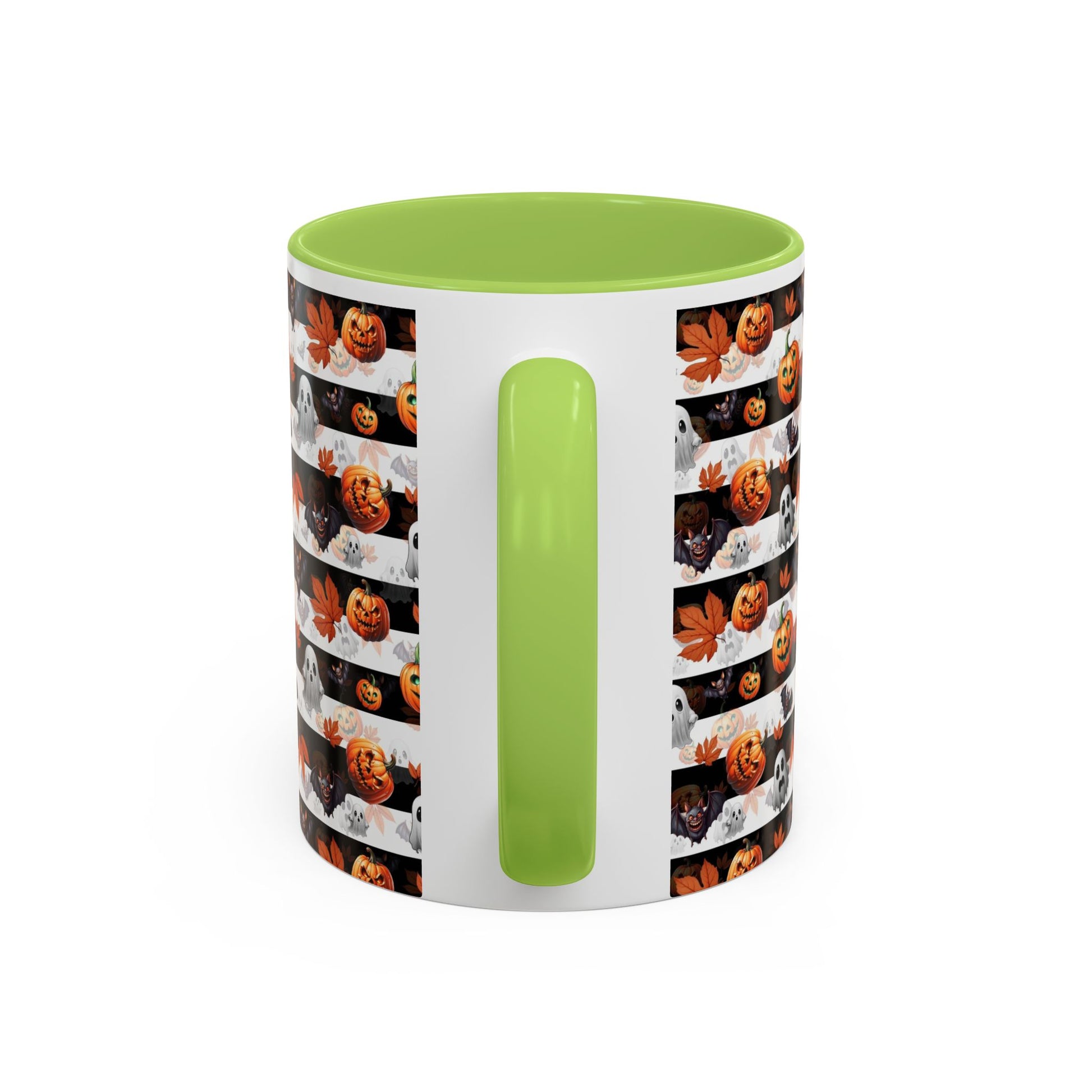 Halloween Striped Ghost & Jack-O'-Lantern Accent Coffee Mug (11/15oz) Printify