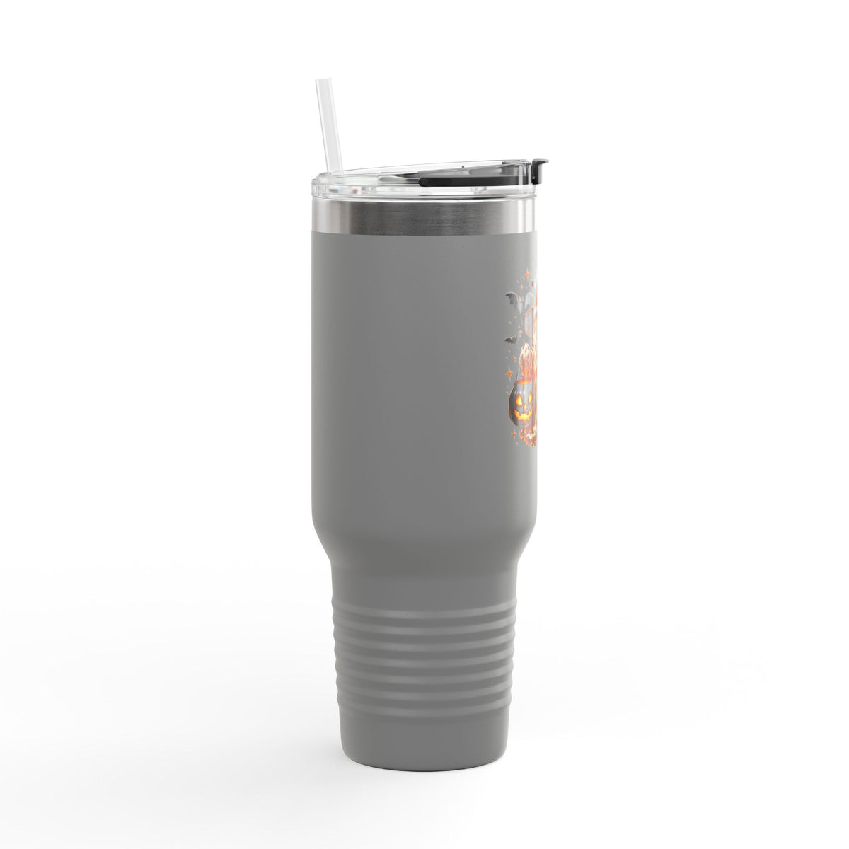 40oz Insulated Travel Mug — Leopard Print Ghost with Witch Hat Halloween Tumbler Printify