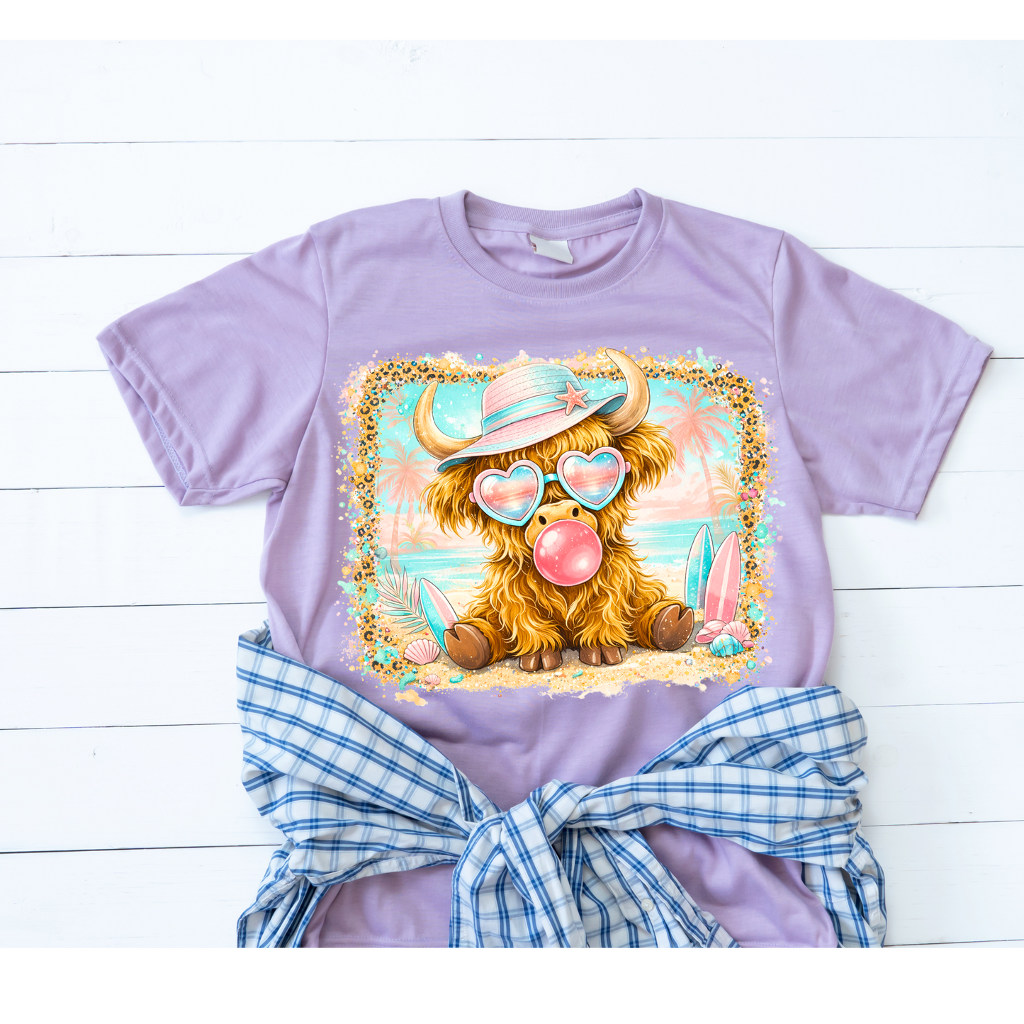 Cute Beach Cow Graphic Tee | Highland Cow Summer Shirt | Funny Cow with Sunglasses T-Shirt | Tropical Cow Aesthetic Tee Kendra's Self-Made Originations