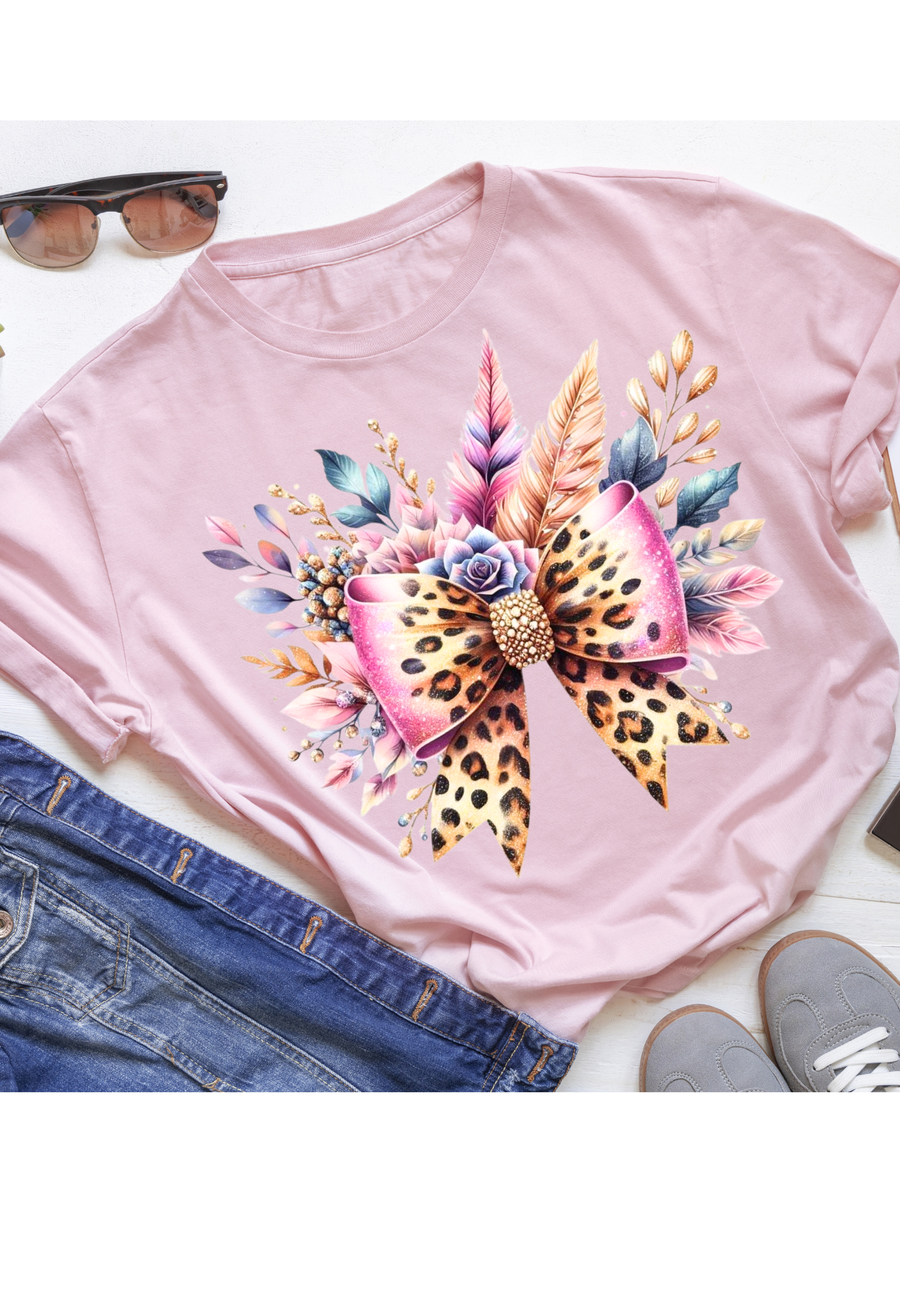 Leopard Bow Floral Graphic Tee – Glam Western Vibes Kendra's Self-Made Originations