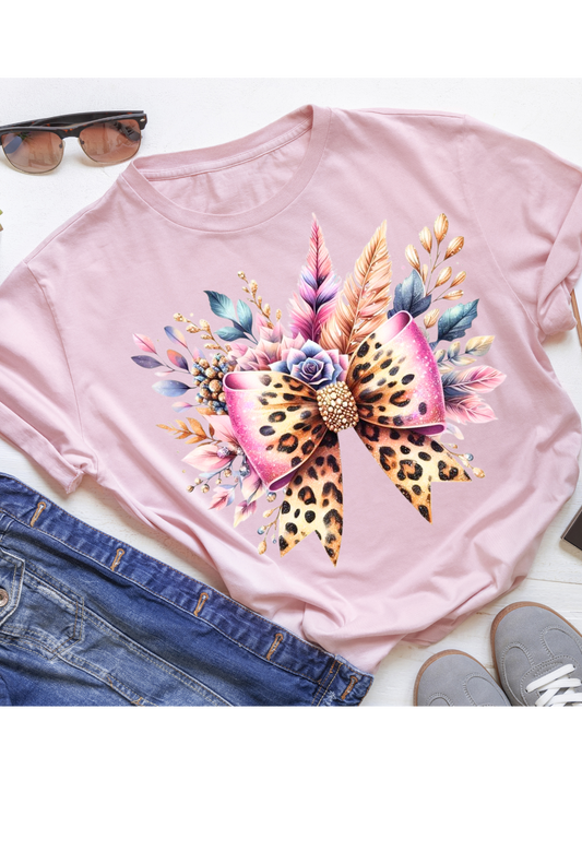 Leopard Bow Floral Graphic Tee – Glam Western Vibes Kendra's Self-Made Originations