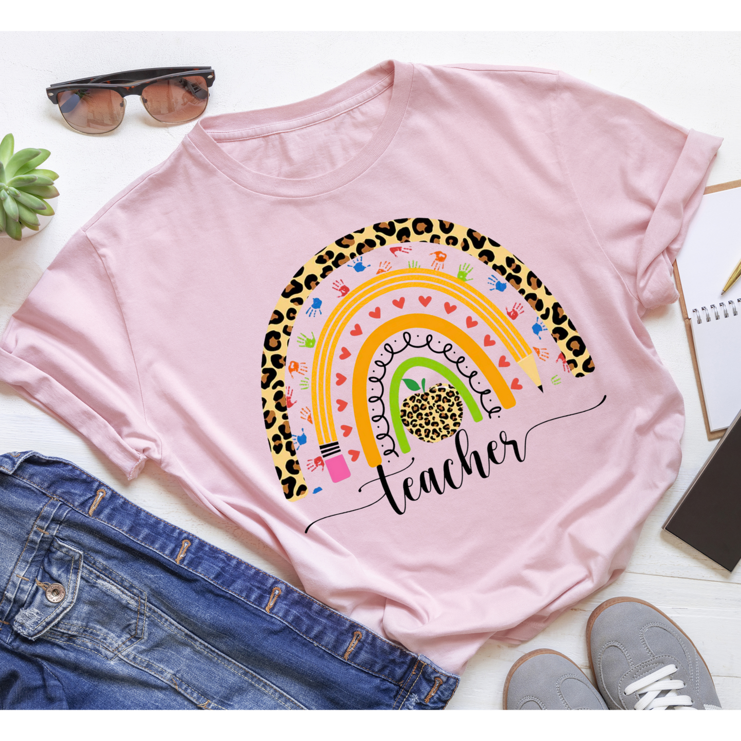 Teacher Rainbow Shirt | Cute Teacher Graphic Tee | Back to School Shirt | Leopard Rainbow Teacher Tee | Gift for Teacher Kendra's Self-Made Originations