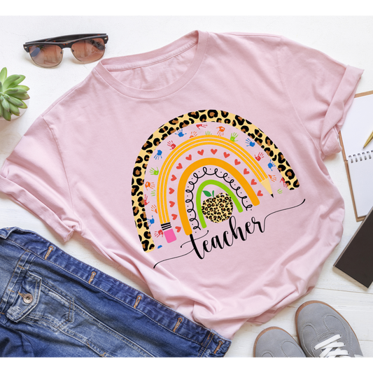Teacher Rainbow Shirt | Cute Teacher Graphic Tee | Back to School Shirt | Leopard Rainbow Teacher Tee | Gift for Teacher Kendra's Self-Made Originations