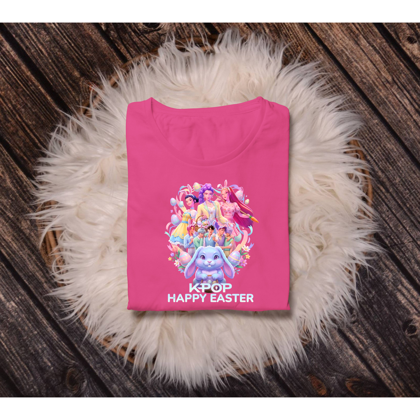 K-Pop Happy Easter Graphic Tee – Pastel Bunny Edition Kendra's Self-Made Originations