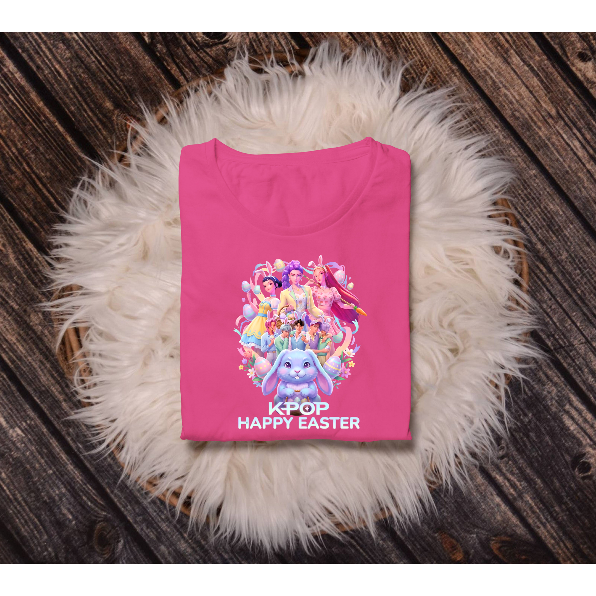 K-Pop Happy Easter Graphic Tee – Pastel Bunny Edition Kendra's Self-Made Originations