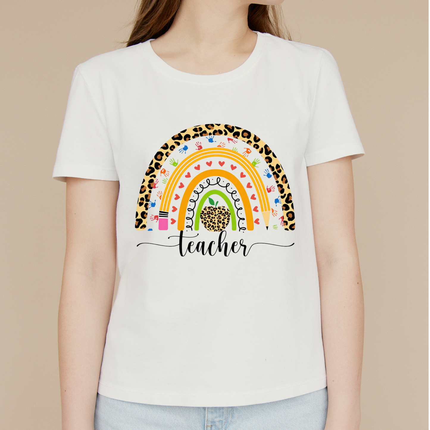 Teacher Rainbow Shirt | Cute Teacher Graphic Tee | Back to School Shirt | Leopard Rainbow Teacher Tee | Gift for Teacher Kendra's Self-Made Originations