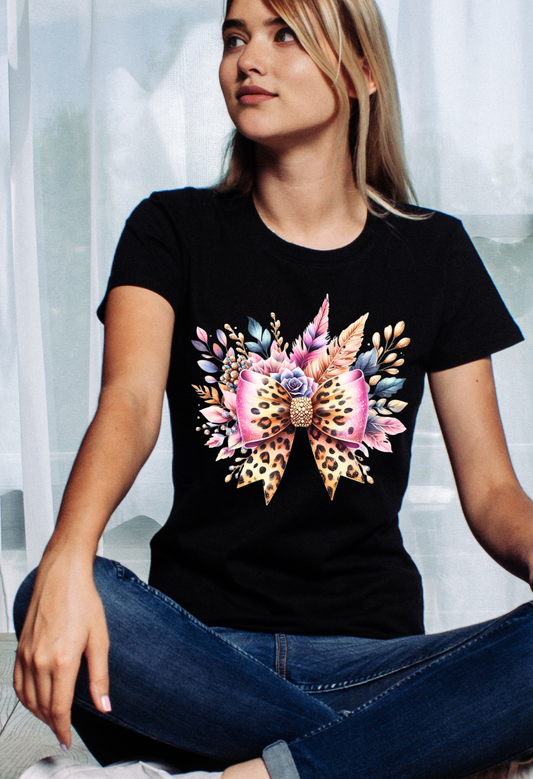 Leopard Bow Floral Graphic Tee – Glam Western Vibes Kendra's Self-Made Originations