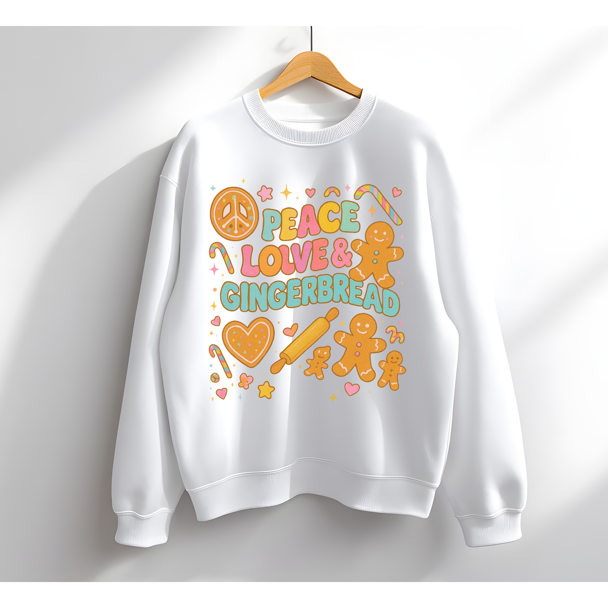 🍪 Peace, Love & Gingerbread Crewneck – Retro Christmas Sweatshirt Kendra's Self-Made Originations