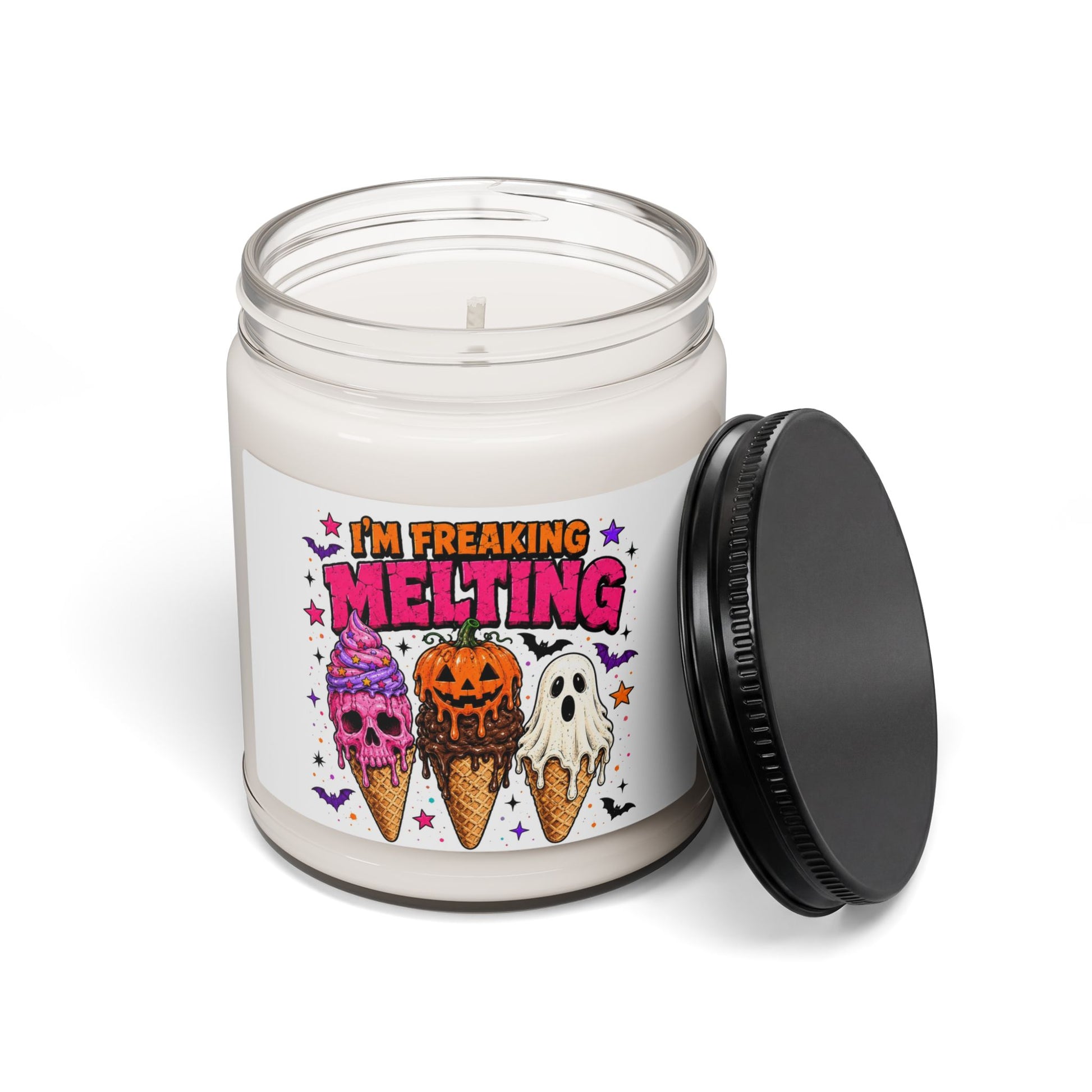 Halloween 'I'm Freaking Melting' Soy Candle - Spooky Ice Cream Pumpkin Ghost Scented Jar (9 oz) Printify