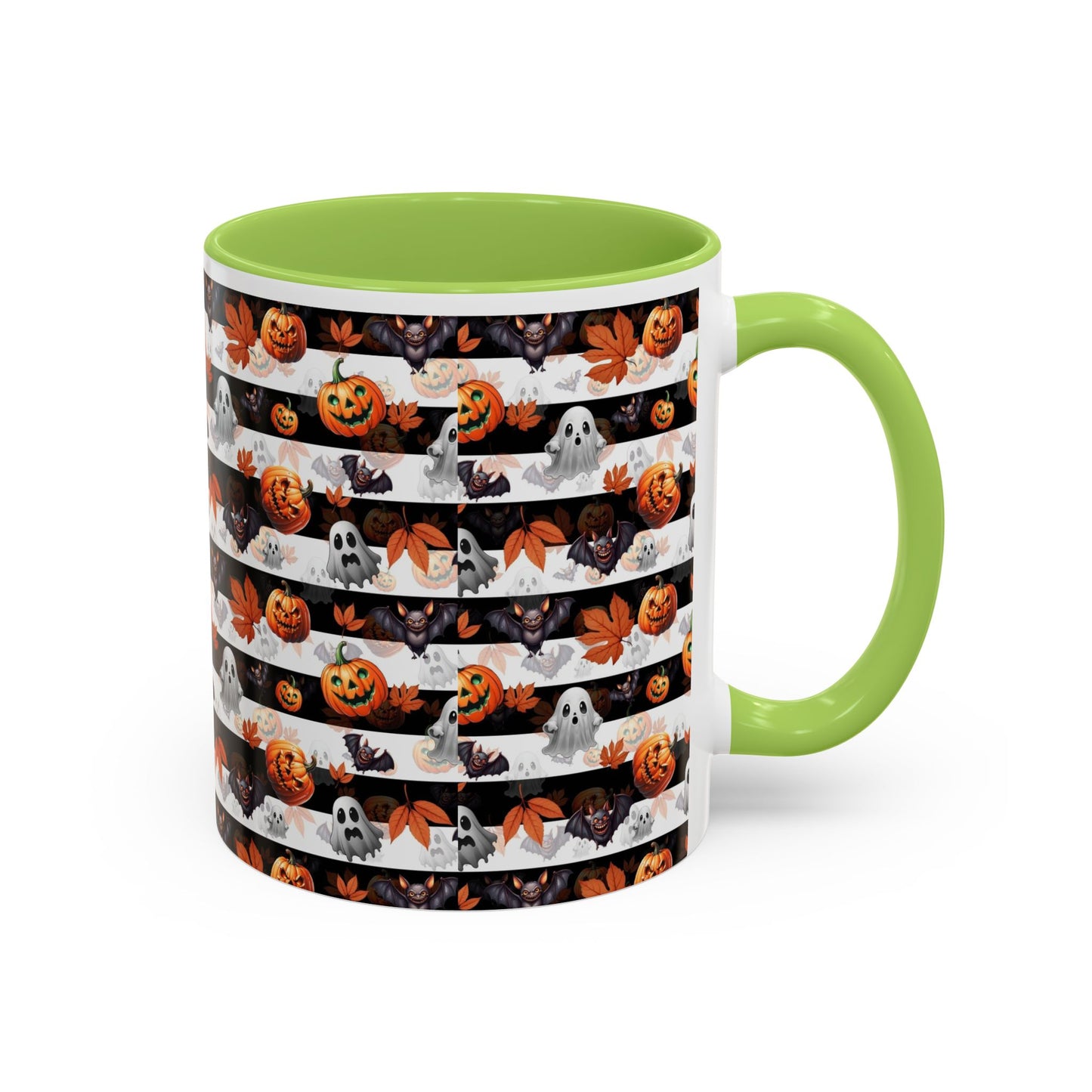 Halloween Striped Ghost & Jack-O'-Lantern Accent Coffee Mug (11/15oz) Printify
