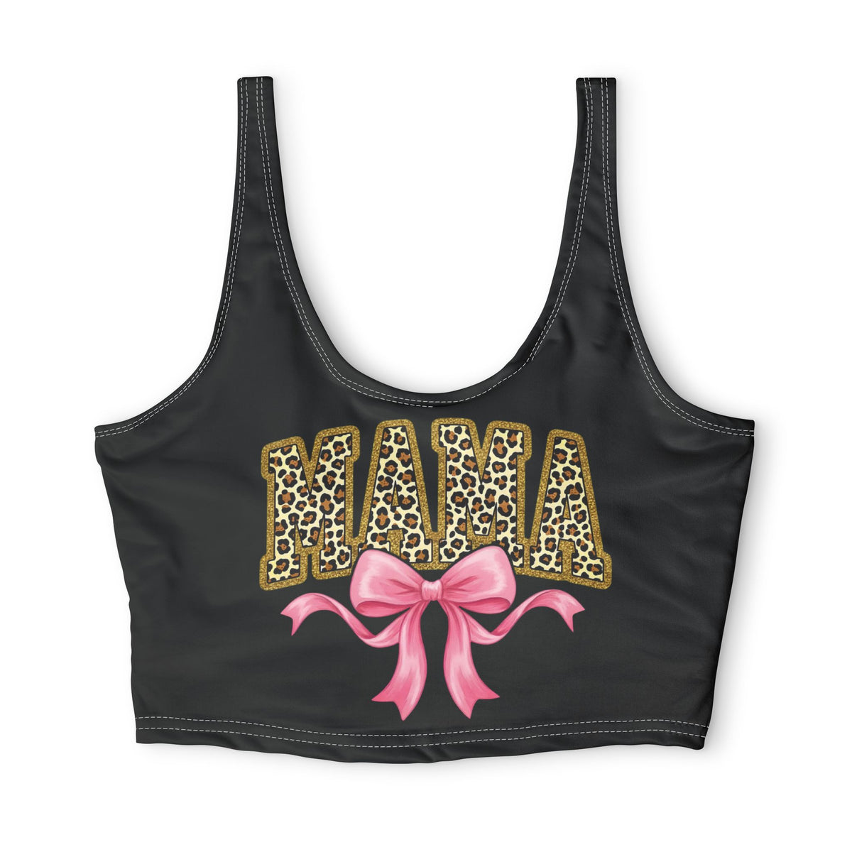 Mama Leopard Print Sports Bra with Pink Bow — Cute Mom Activewear Printify