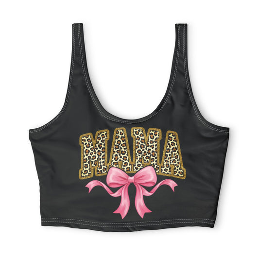 Mama Leopard Print Sports Bra with Pink Bow — Cute Mom Activewear Printify