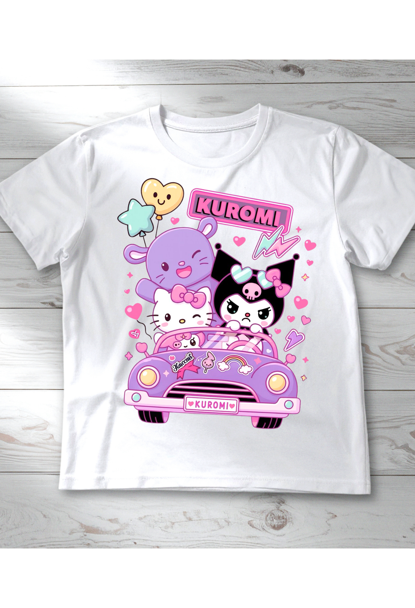 Kuromi & Friends Kawaii Car Graphic Tee Kendra's Self-Made Originations