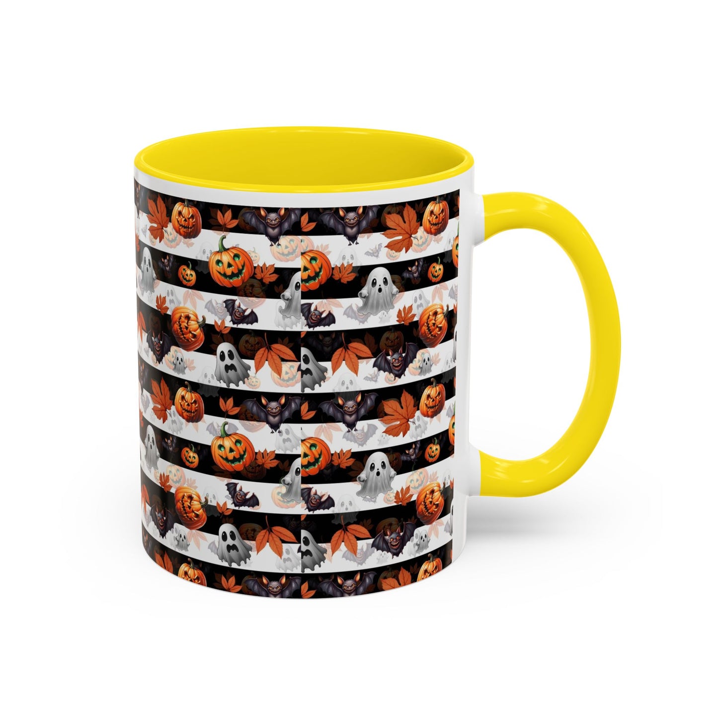 Halloween Striped Ghost & Jack-O'-Lantern Accent Coffee Mug (11/15oz) Printify