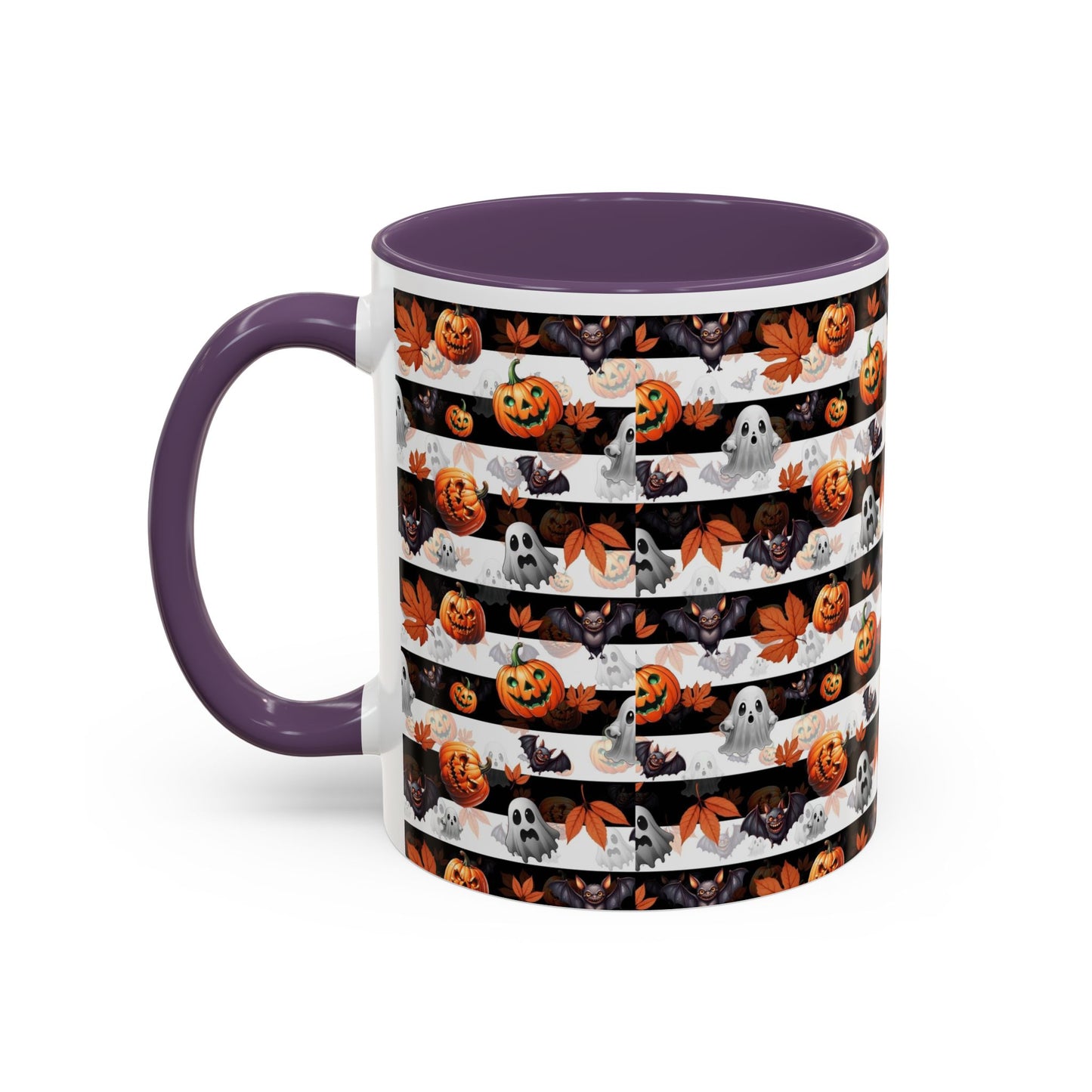 Halloween Striped Ghost & Jack-O'-Lantern Accent Coffee Mug (11/15oz) Printify