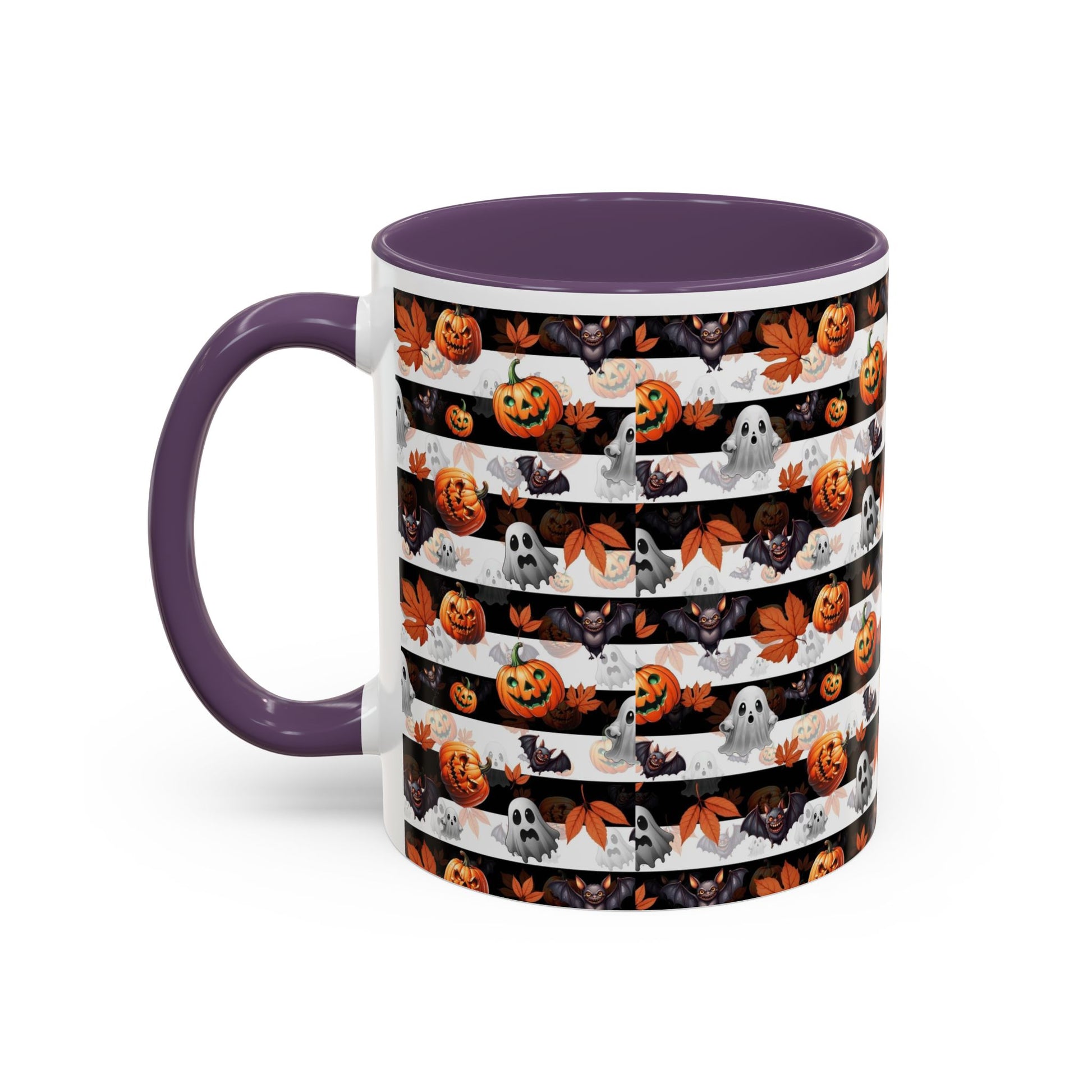 Halloween Striped Ghost & Jack-O'-Lantern Accent Coffee Mug (11/15oz) Printify