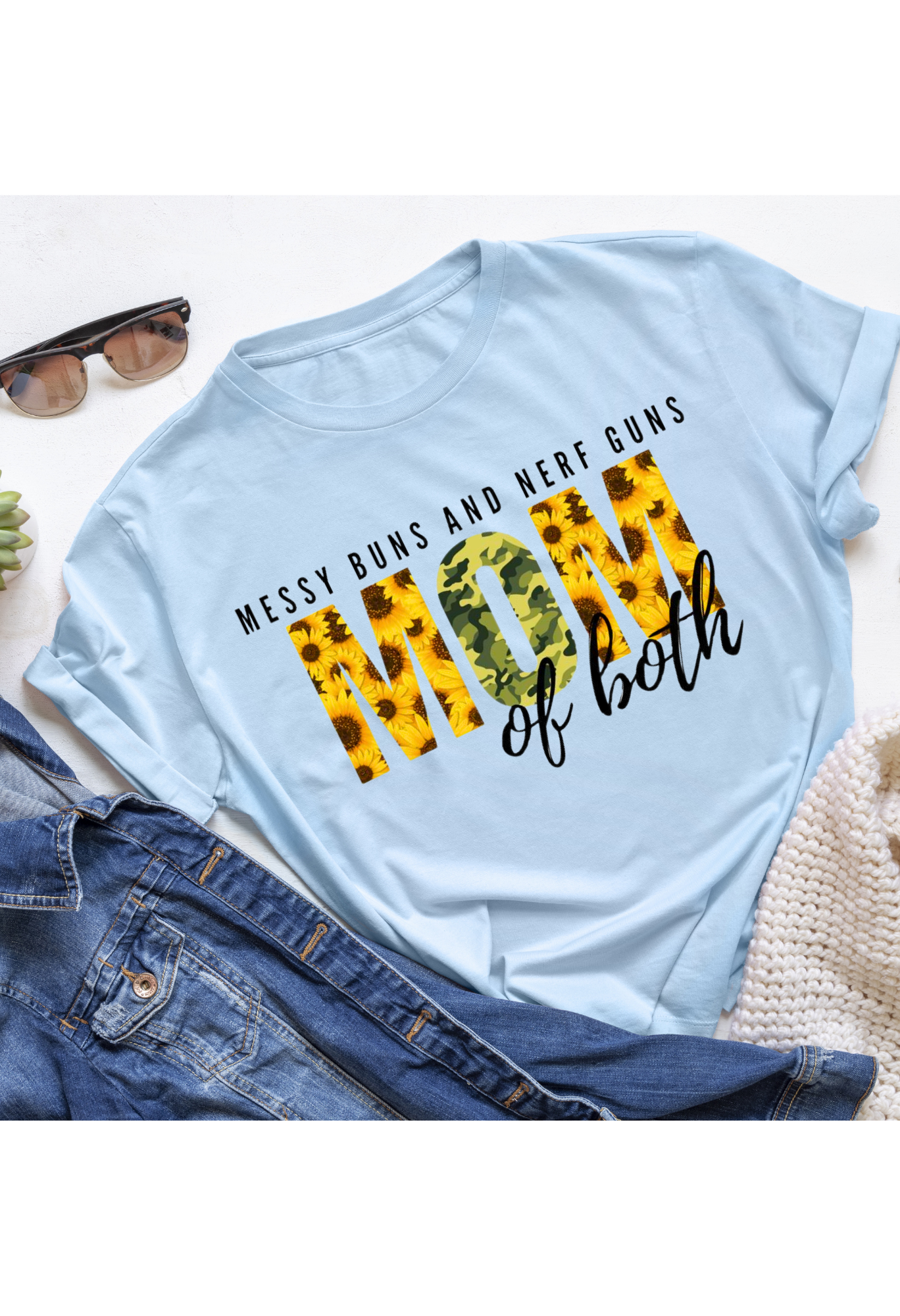 Messy Buns & Nerf Guns Shirt | Mom Life Graphic Tee | Funny Mom Shirt | Chaos Mom Tee | Boy Mom Shirt | Sunflower Camo Shirt Kendra's Self-Made Originations