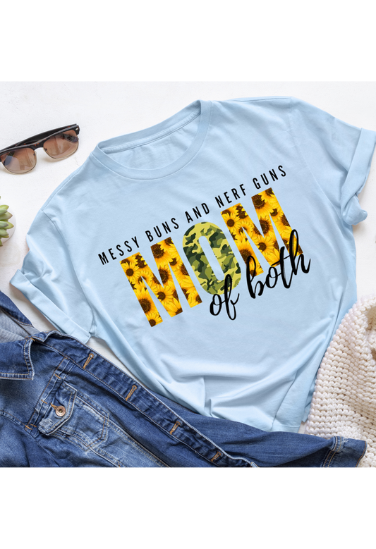 Messy Buns & Nerf Guns Shirt | Mom Life Graphic Tee | Funny Mom Shirt | Chaos Mom Tee | Boy Mom Shirt | Sunflower Camo Shirt Kendra's Self-Made Originations