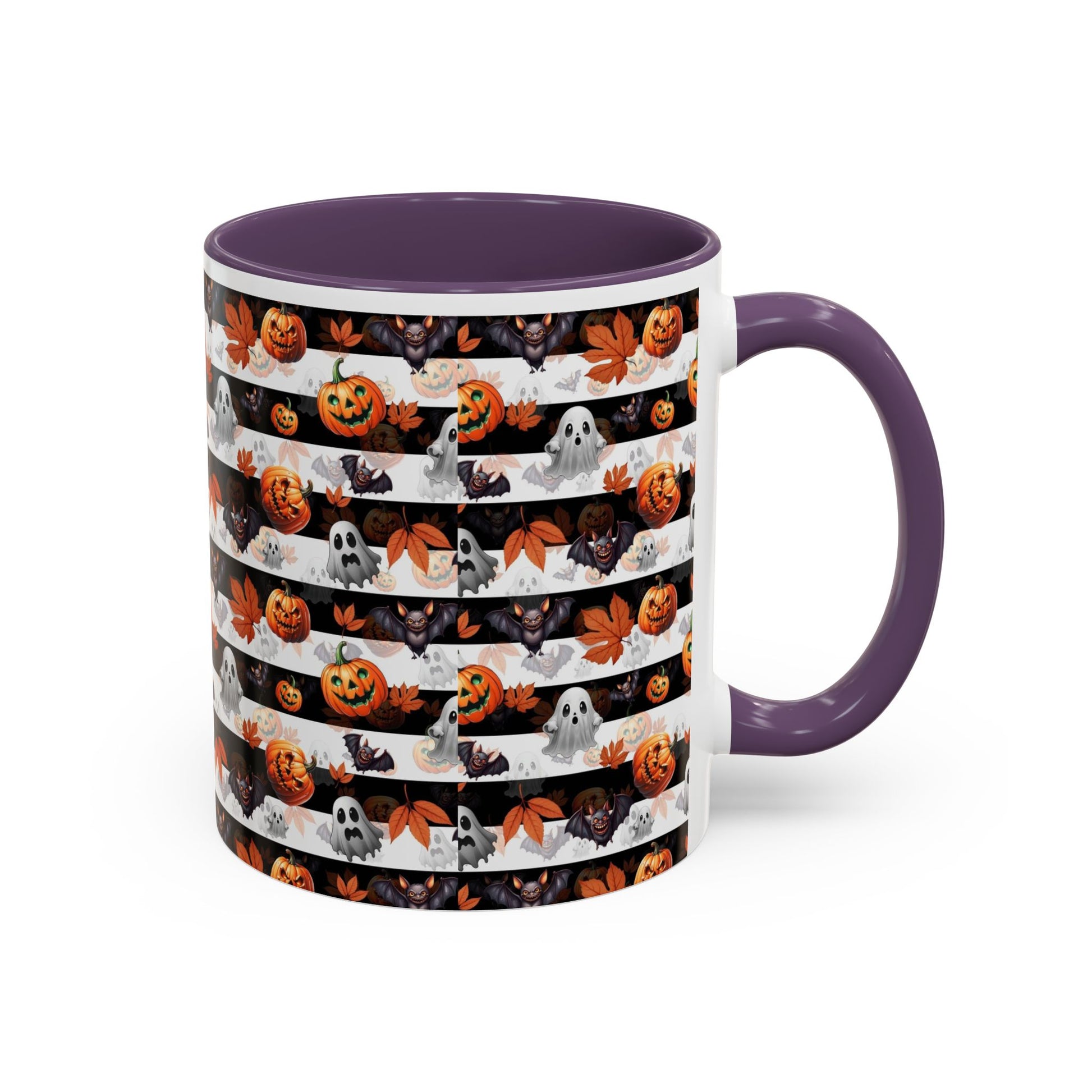 Halloween Striped Ghost & Jack-O'-Lantern Accent Coffee Mug (11/15oz) Printify