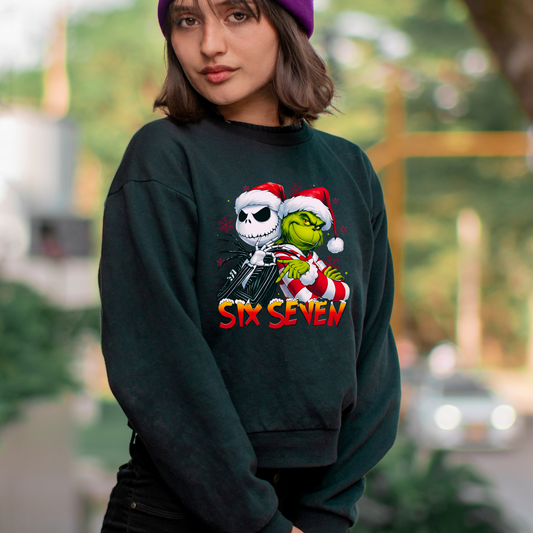 🎅💀 Six Seven Christmas Sweatshirt – The Grinch & Jack Holiday Edition