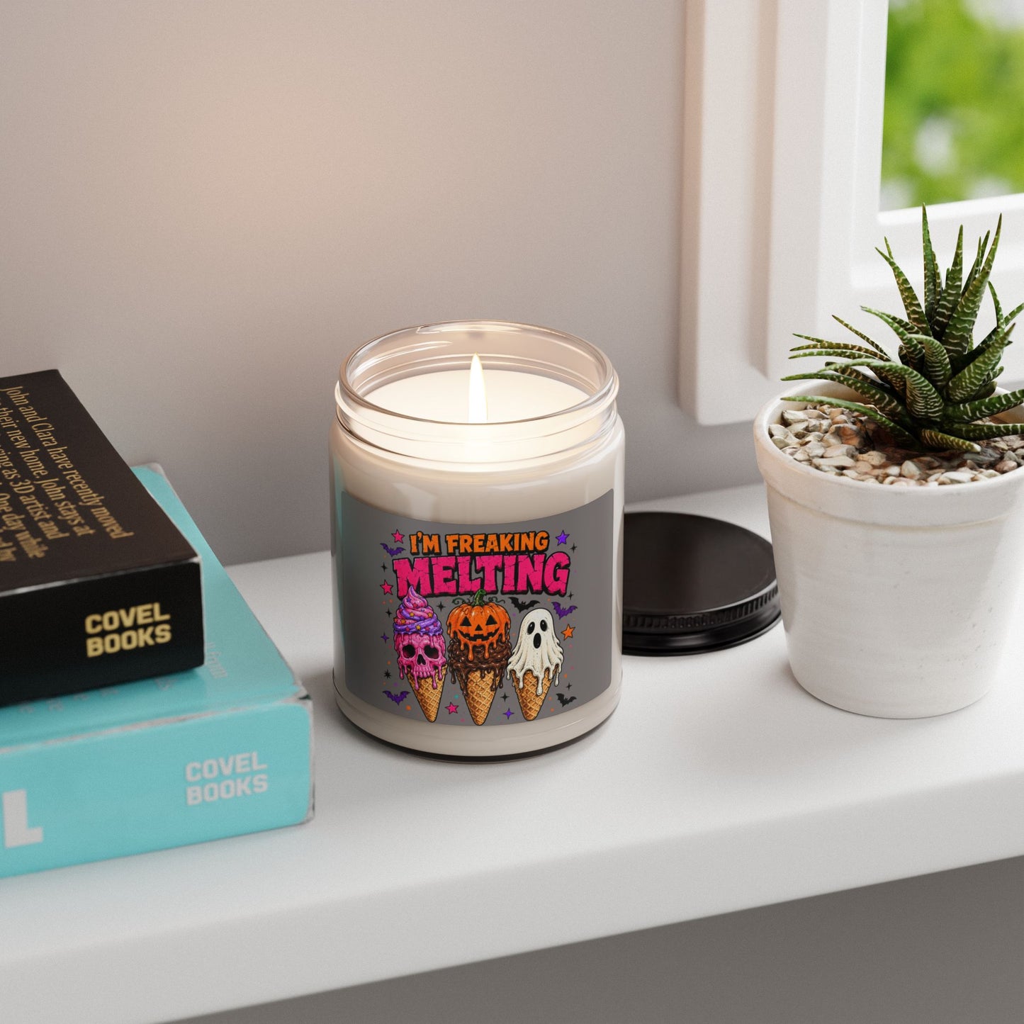 Halloween 'I'm Freaking Melting' Soy Candle - Spooky Ice Cream Pumpkin Ghost Scented Jar (9 oz) Printify
