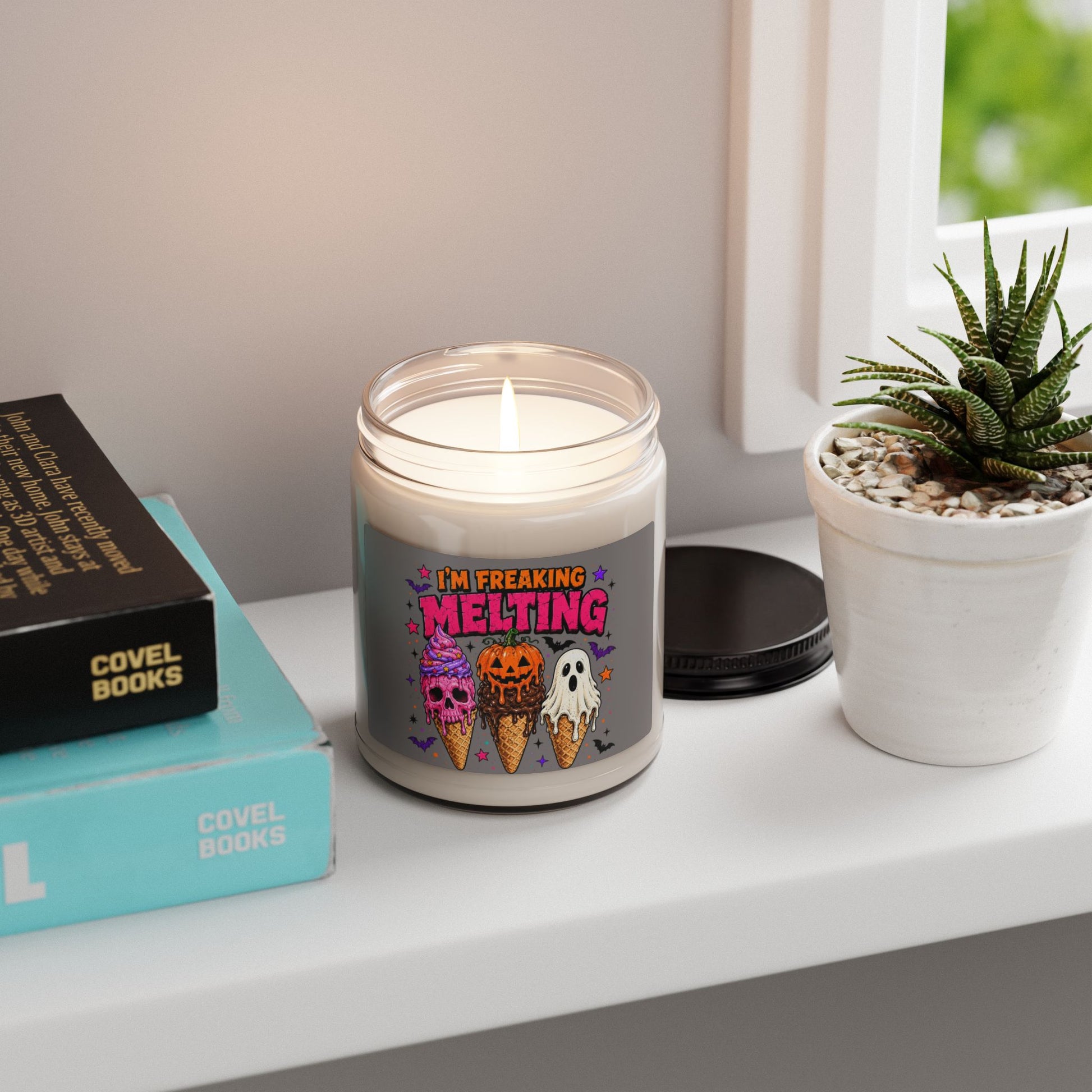 Halloween 'I'm Freaking Melting' Soy Candle - Spooky Ice Cream Pumpkin Ghost Scented Jar (9 oz) Printify