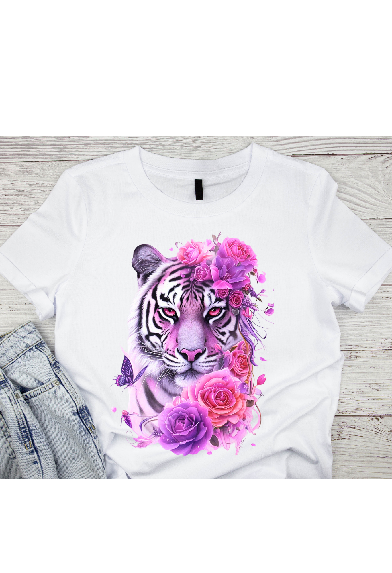 Floral Tiger Shirt | Pink Tiger Graphic Tee | Feminine Strength Shirt | Aesthetic Animal Tee | Butterfly Rose Tiger Shirt Kendra's Self-Made Originations