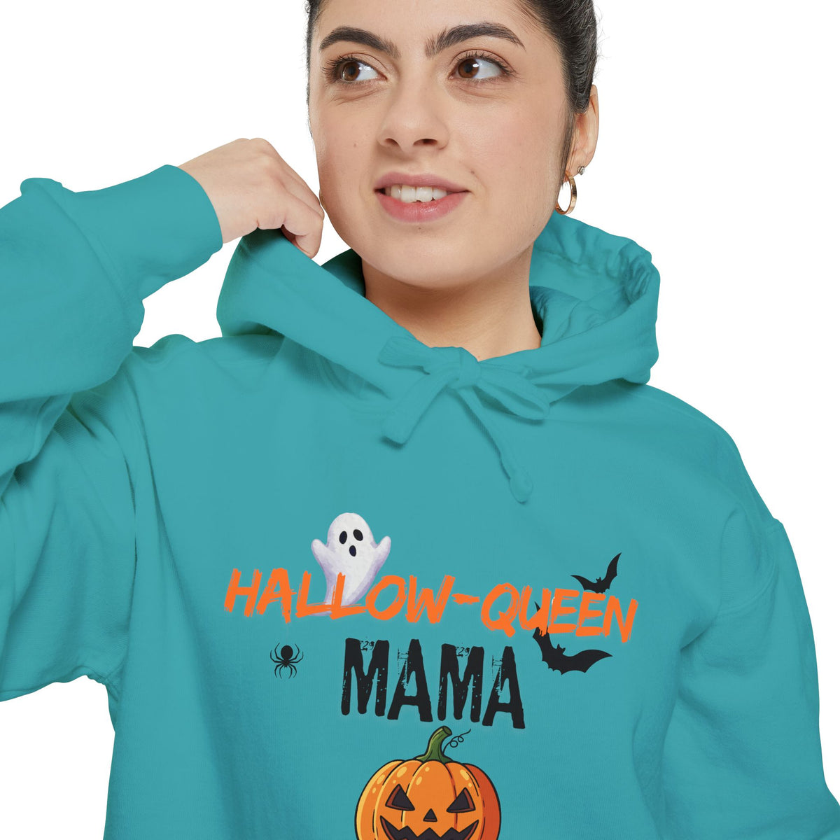 Hallow-Queen Mama Hoodie — Embroidered - Halloween Pumpkin Mom Sweatshirt Printify