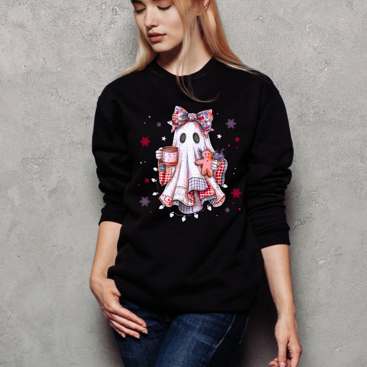 👻🎄 Christmas Ghost with Gingerbread Sweatshirt – Multiple Color Options! Kendra's Self-Made Originations